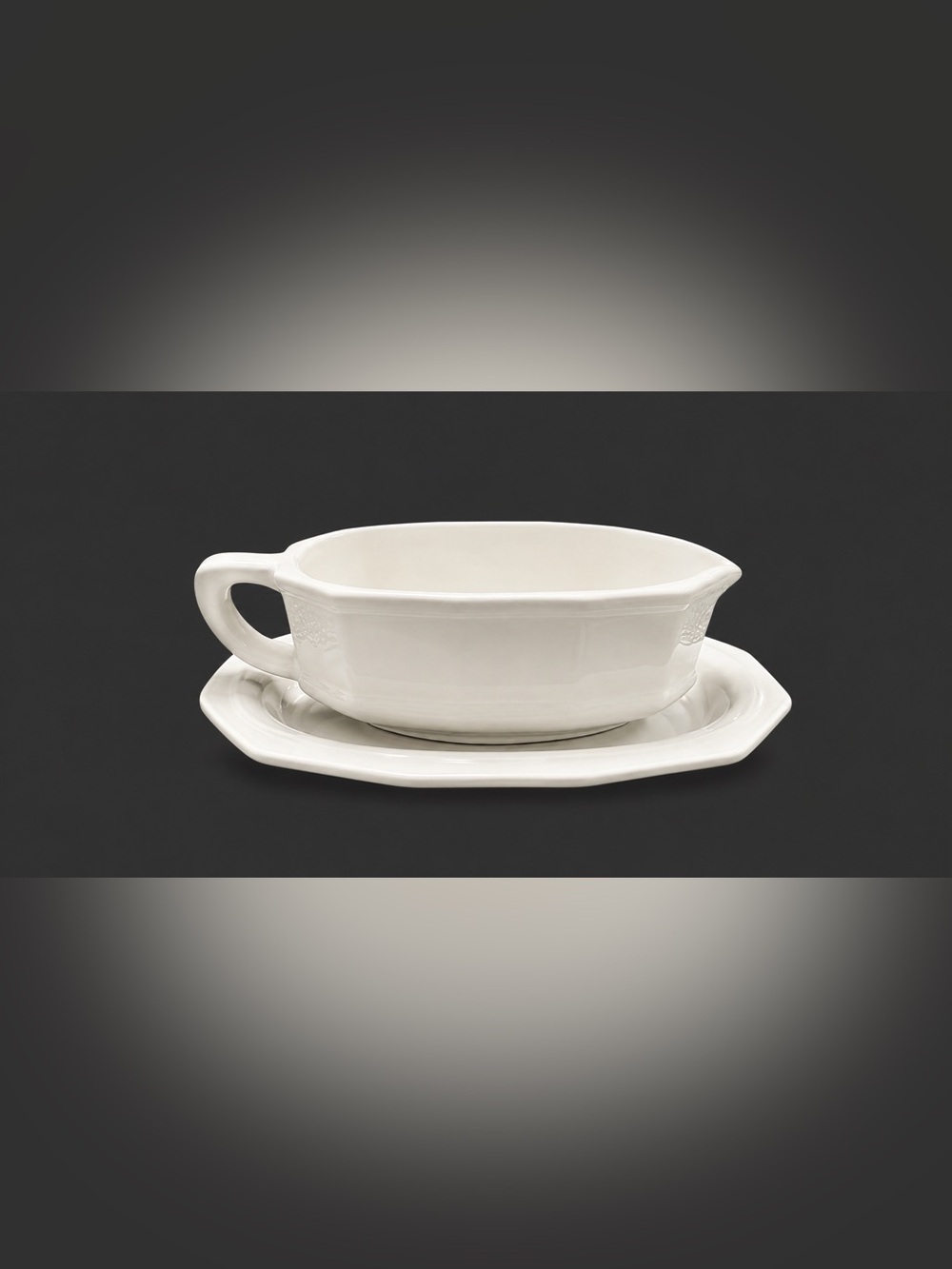 Vintage Pfaltzgraff White Gravy Boat & Underplate Embossed Stoneware Set